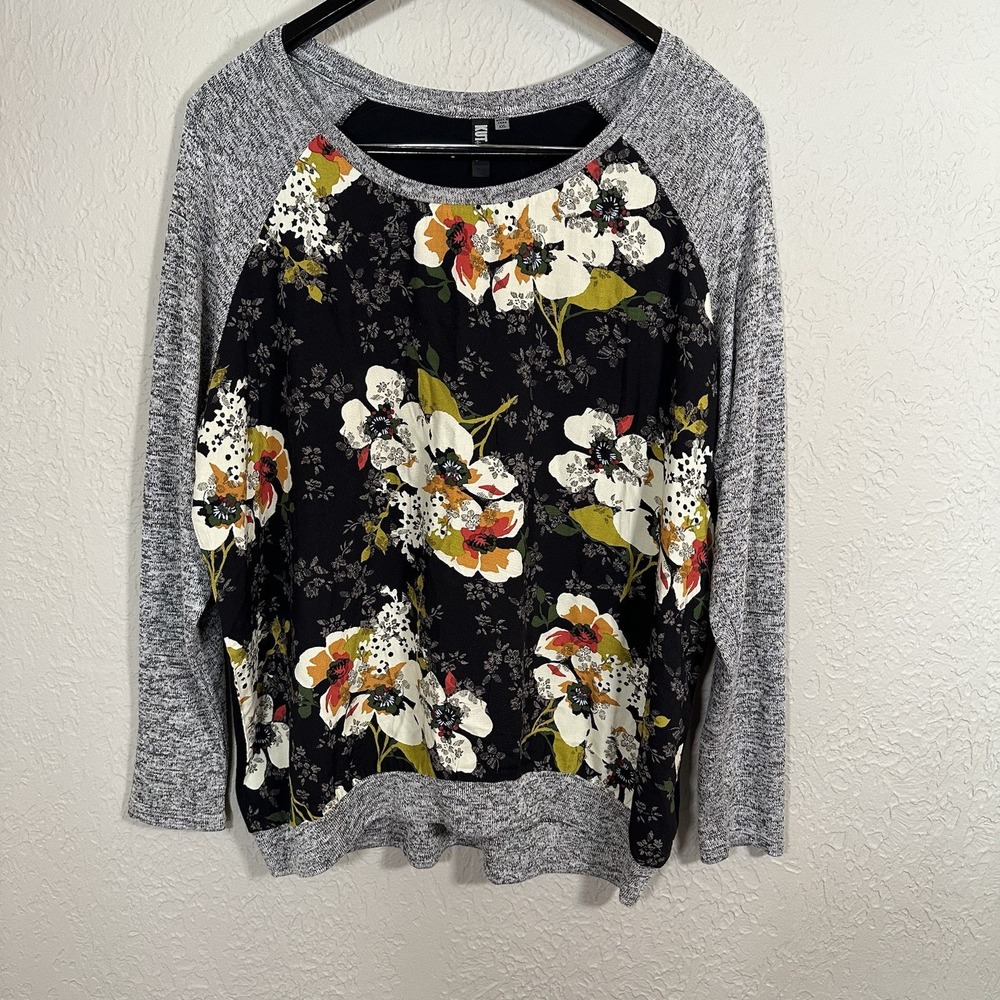 Kut‎ From The Kloth Womens 2X Floral Sweater Whimsygoth Gray XXL Feminine Fall